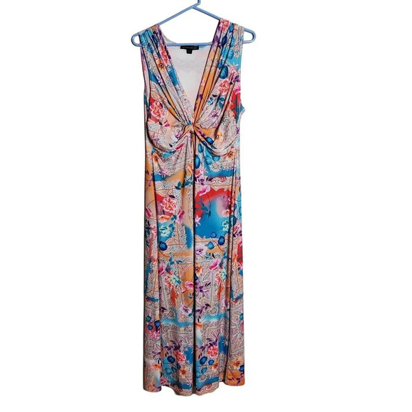 Boston Proper Floral Print Knot Front Maxi Dress Long full length Size Large - Picture 8 of 8